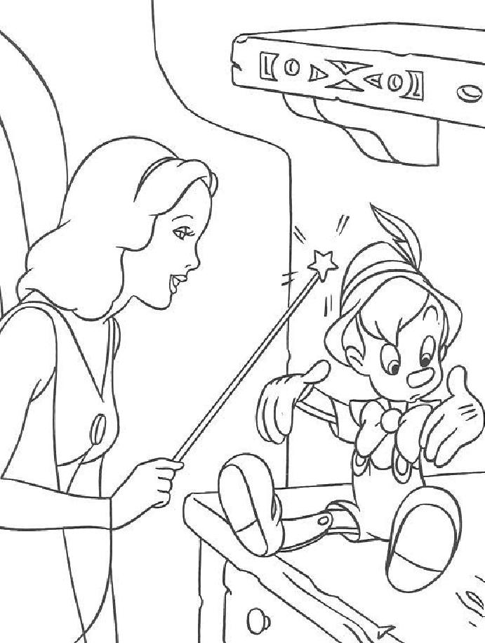 coloriage La fee amene Pinocchio a la vie